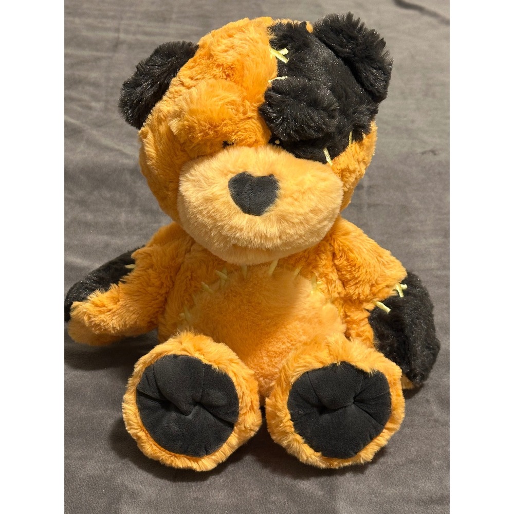 Gigglescape Orange Black Patchwork Teddy Bear Stitched Halloween Plush 15 inch